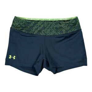Under Armour Heat Gear Fitted Womens Black Green Small Workout Gym Shorts